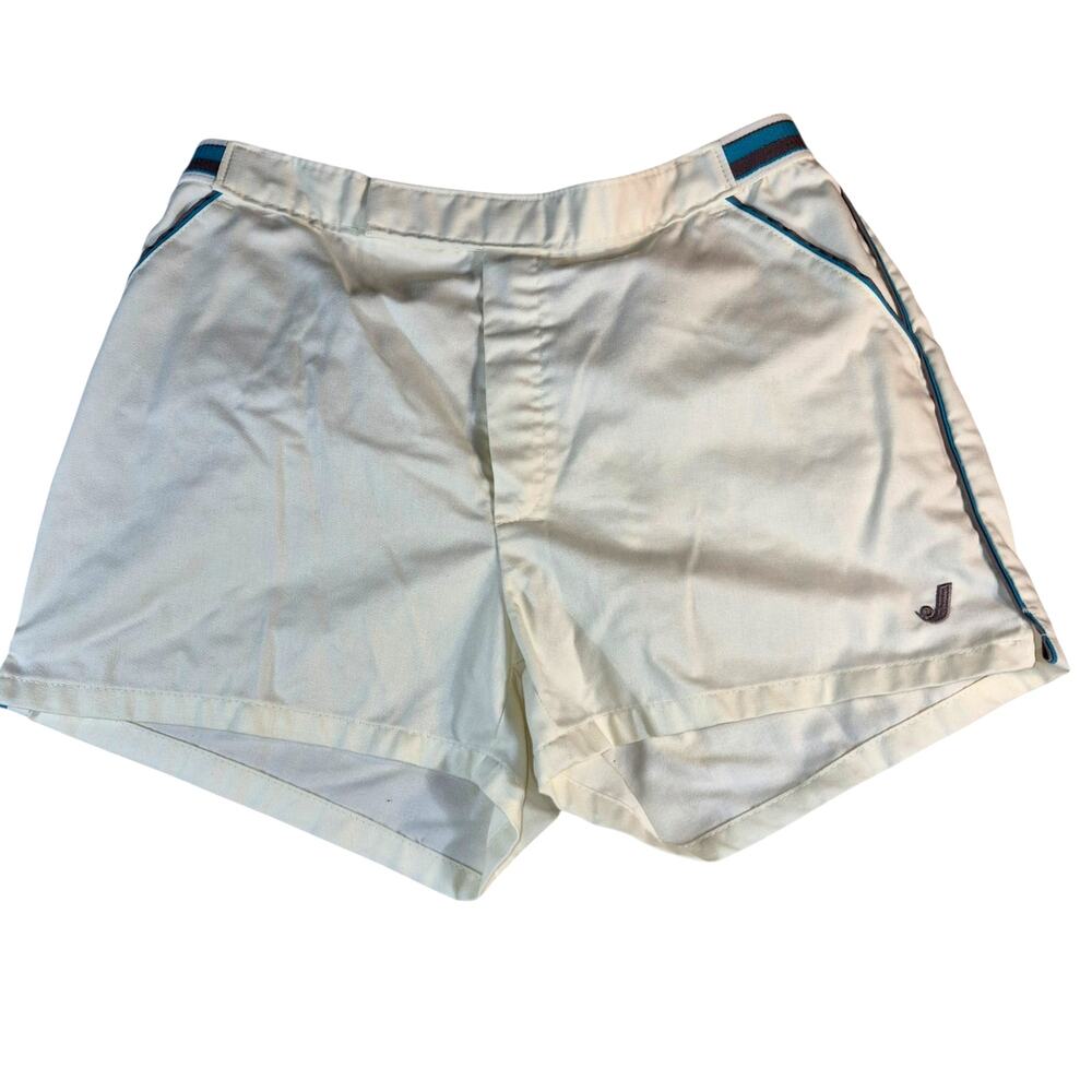 Vintage 80s Jantzen Men's Tennis Shorts Cream/ Blue USA 34